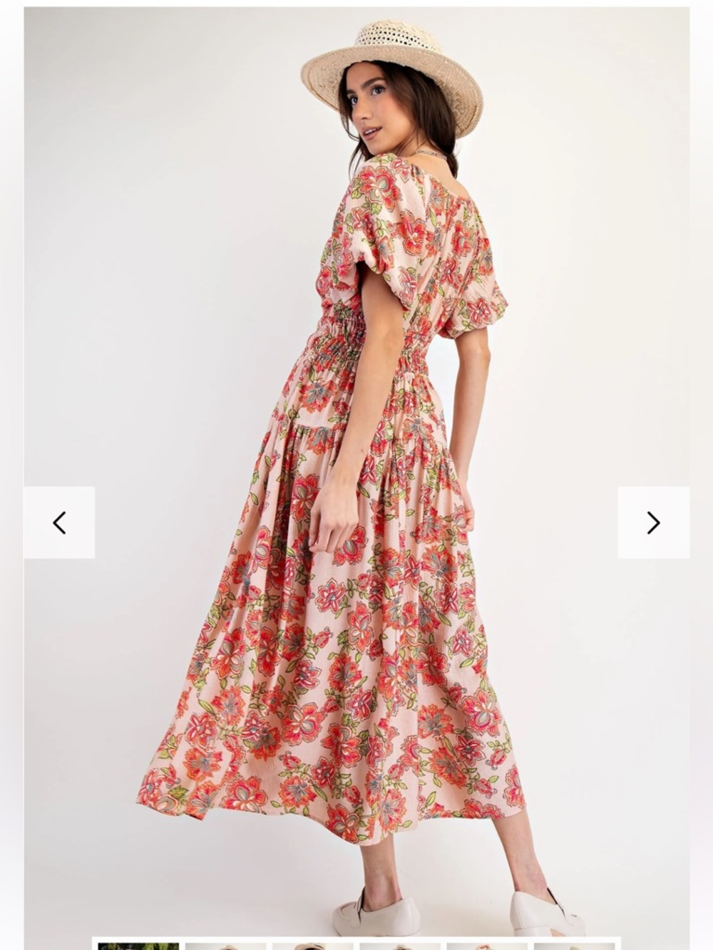 137. NWT easel Green Floral Maxi Dress with Smocked Waist - Picture 7 of 8